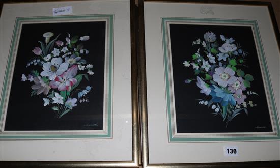 Set of 4 floral studies & a Russell Flint print